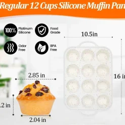 Silicone 12-Cup Muffin Pan with Metal Frame & Handles, Nonstick BPA-Free (Confetti)