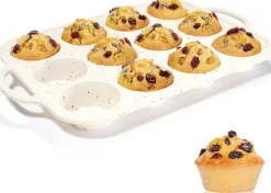 Silicone 12-Cup Muffin Pan with Metal Frame & Handles, Nonstick BPA-Free (Confetti)