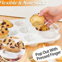 Silicone 12-Cup Muffin Pan with Metal Frame & Handles, Nonstick BPA-Free (Confetti)