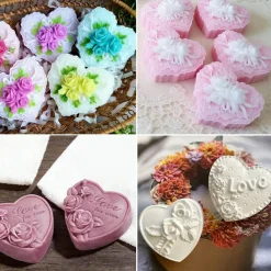 Silicone Heart Molds 4 Types 3D Heart Shaped Soap Chocolate Candy Cake Molds