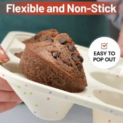Silicone Muffin Pan, Metal Reinforced Frame Cupcake Pan 12 Cups Regular Size Easy to Move in or Out of Oven Non-Stick (2)