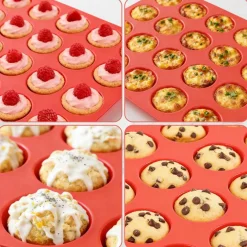 Silicone Muffin Pan Mini 24 Cups Cupcake Pan, Nonstick Food Grade Silicone Mold Baking Pan 1 Pack