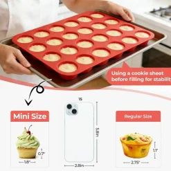 Silicone Muffin Pan Mini 24 Cups Cupcake Pan, Nonstick Food Grade Silicone Mold Baking Pan 1 Pack