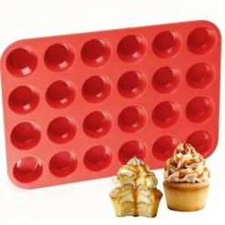 Silicone Muffin Pan Mini 24 Cups Cupcake Pan, Nonstick Food Grade Silicone Mold Baking Pan 1 Pack