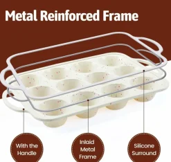 Silicone Muffin Pans for Baking, Metal Reinforced Frame 12 Cups Regular Size Silicone Cupcake Pan Nonstick Muffin Tin for Baking Muffin, Cupcake, Frittatas,BPA Free, Dishwasher Safe