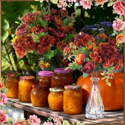 Silk Flower Bouquets Bulk for Centerpieces, 12 Bundles Orange Artificial Roses with Hydrangea Sunflowers and Eucalyptus, Fall Floral Arrangements for Wedding Home Decor
