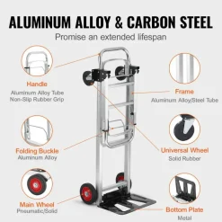 Silver Aluminum Alloy Folding Hand Truck with Platform & Wheels