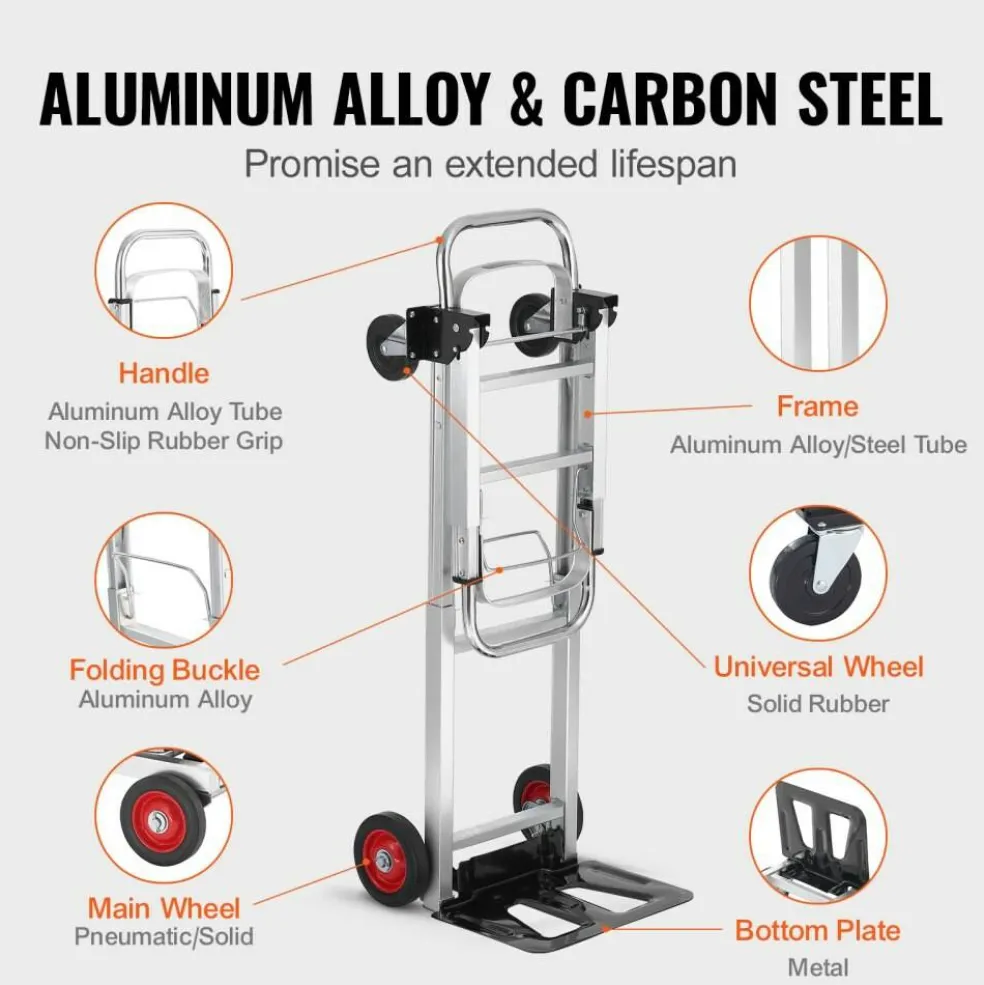 Silver Aluminum Alloy Folding Hand Truck with Platform & Wheels