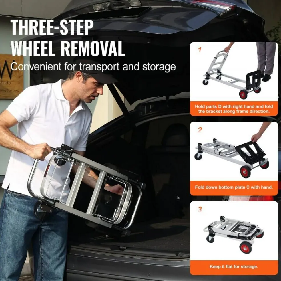 Silver Aluminum Alloy Folding Hand Truck with Platform & Wheels