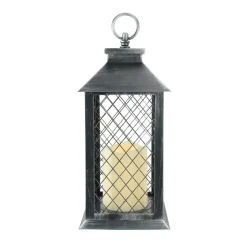 11" Silver Brushed Black Mesh Lantern with Flameless LED Candle