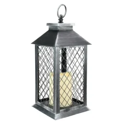 11" Silver Brushed Black Mesh Lantern with Flameless LED Candle