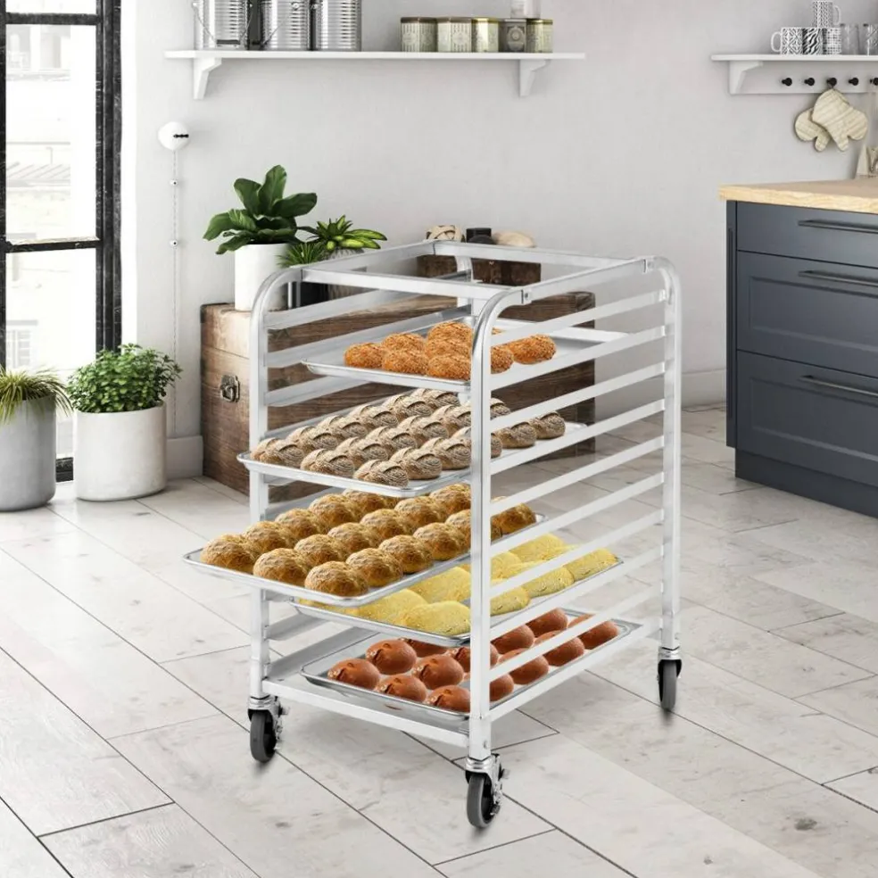 Silver Commercial 10 Pan Aluminum Baking Rack with Casters