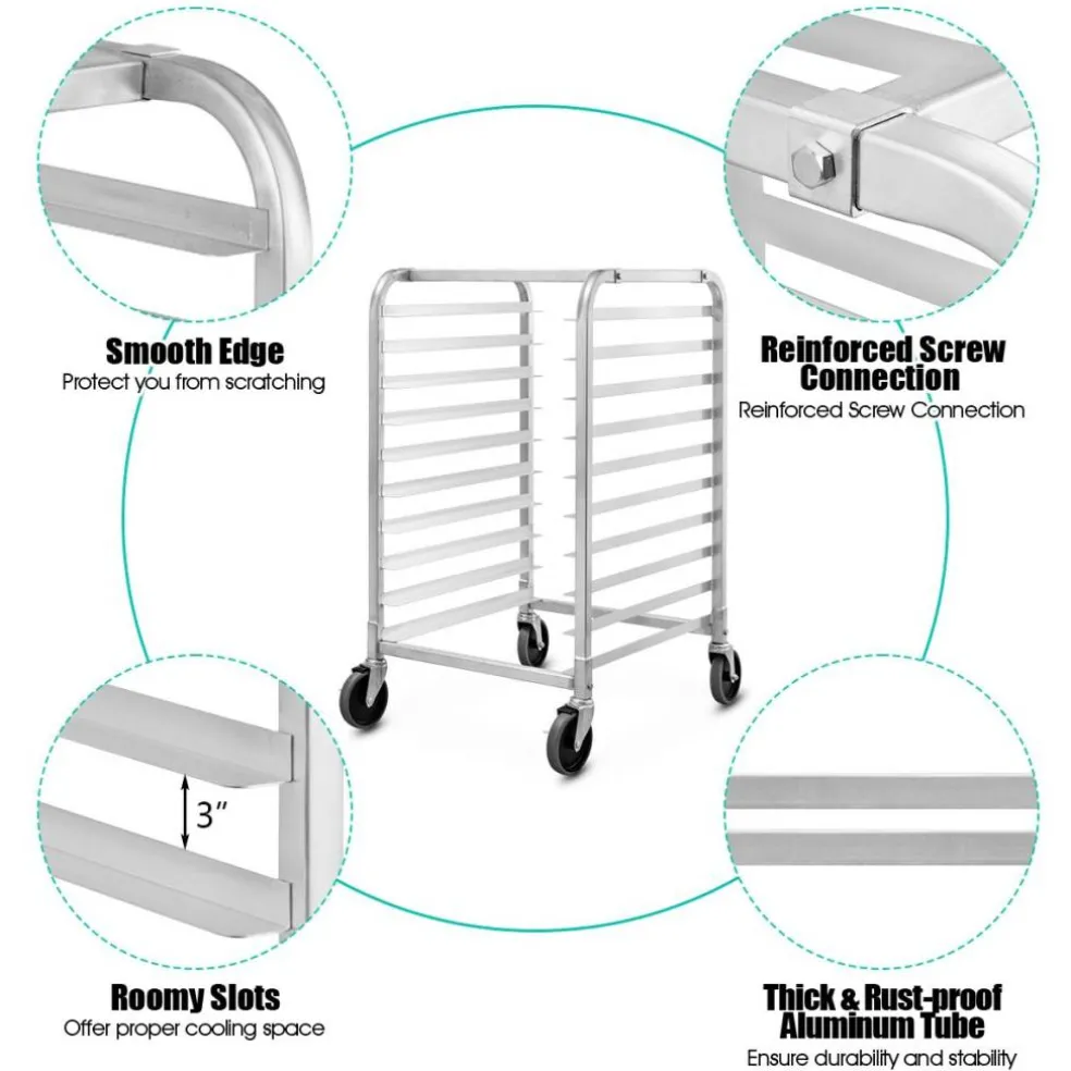 Silver Commercial 10 Pan Aluminum Baking Rack with Casters