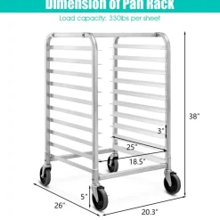 Silver Commercial 10 Pan Aluminum Baking Rack with Casters