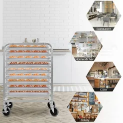 Silver Commercial 10 Pan Aluminum Baking Rack with Casters