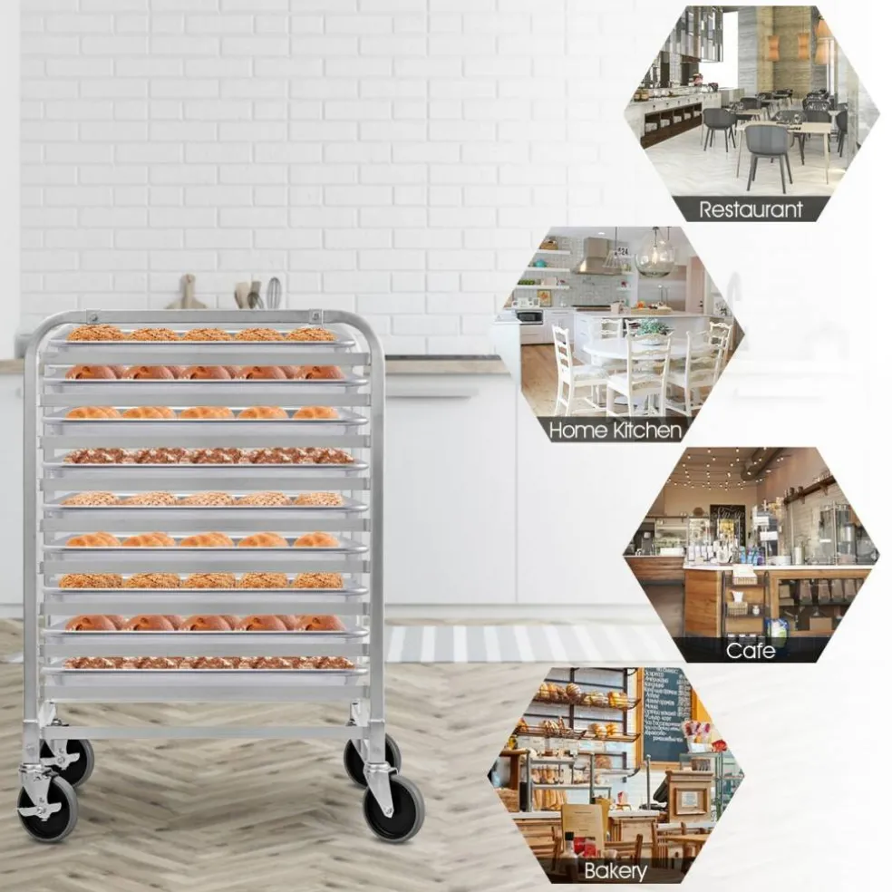 Silver Commercial 10 Pan Aluminum Baking Rack with Casters
