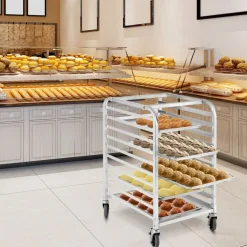 Silver Commercial 10 Pan Aluminum Baking Rack with Casters