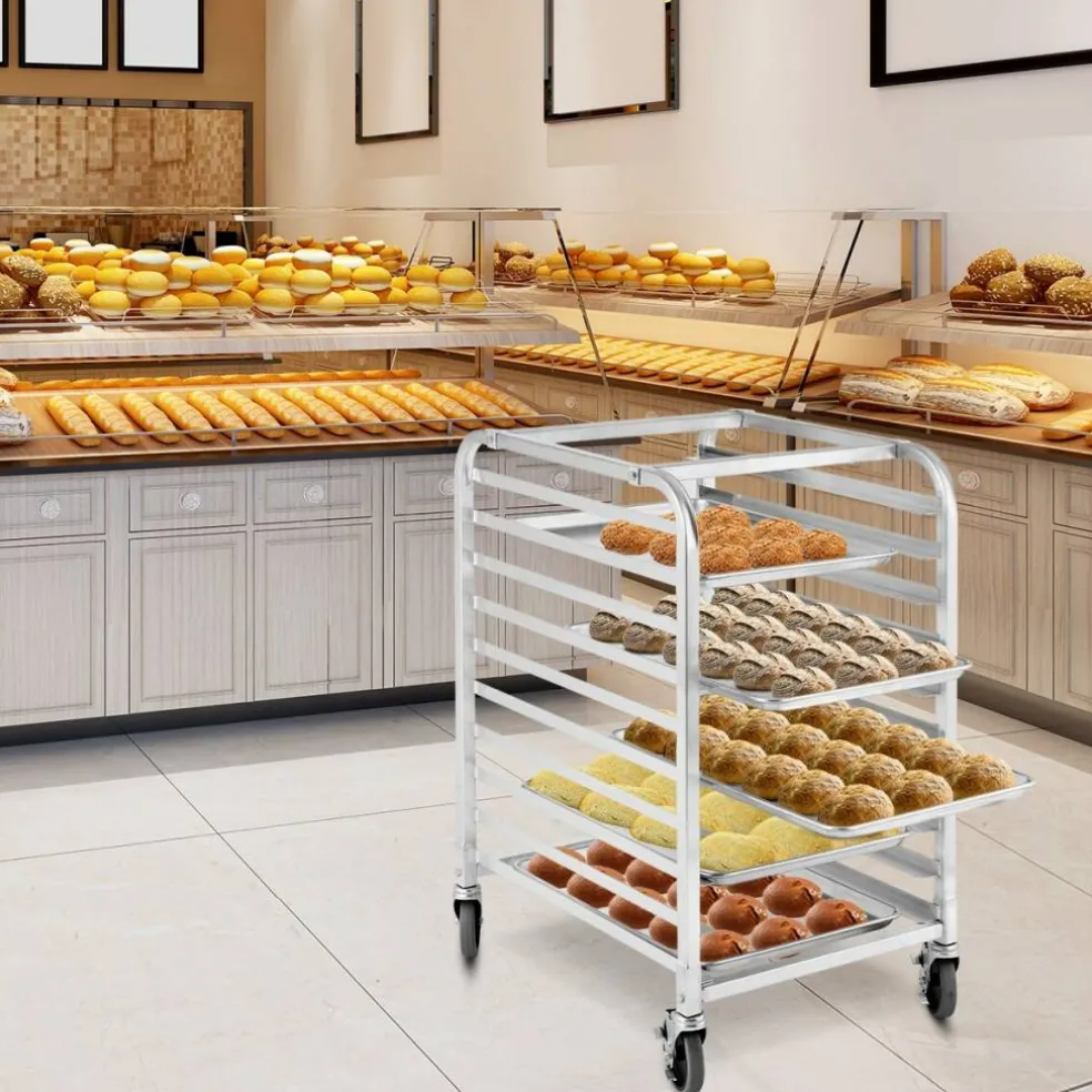 Silver Commercial 10 Pan Aluminum Baking Rack with Casters