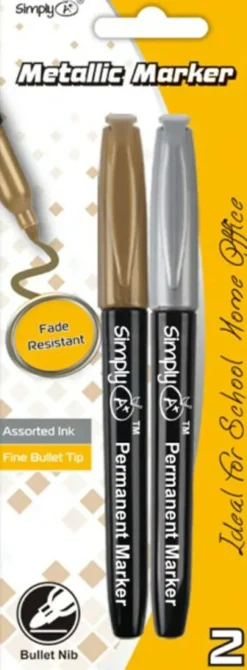 Silver & Gold Metallic Permanent Markers 2 Pack – Fine Bullet Tip, Fade Resistant Ink for Crafts, Posters, Cards & School Projects
