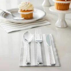 Silver Hammered Plastic Cutlery Set by Celebrate It™, 120ct.