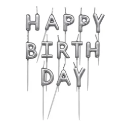 Silver Happy Birthday Candles Set by Makery™