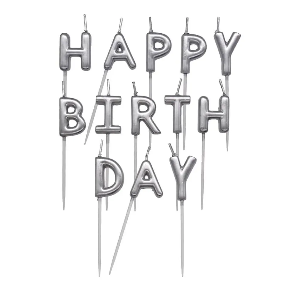 Silver Happy Birthday Candles Set by Makery™
