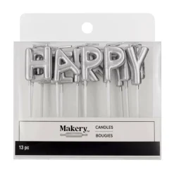 Silver Happy Birthday Candles Set by Makery™