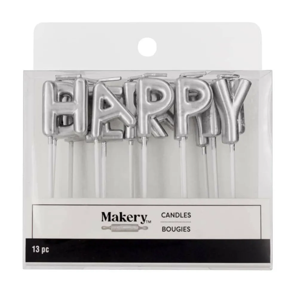 Silver Happy Birthday Candles Set by Makery™