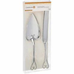 Silver Heart Wedding Cake Knife Set by Celebrate Itâ„¢