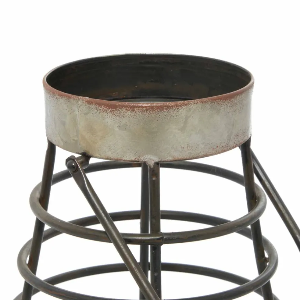 Silver Iron Farmhouse Candle Holder Lantern, 14" x 8" x 8"