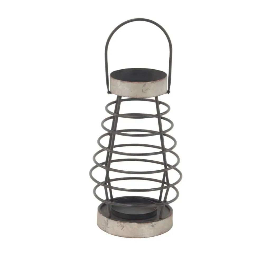 Silver Iron Farmhouse Candle Holder Lantern, 14" x 8" x 8"