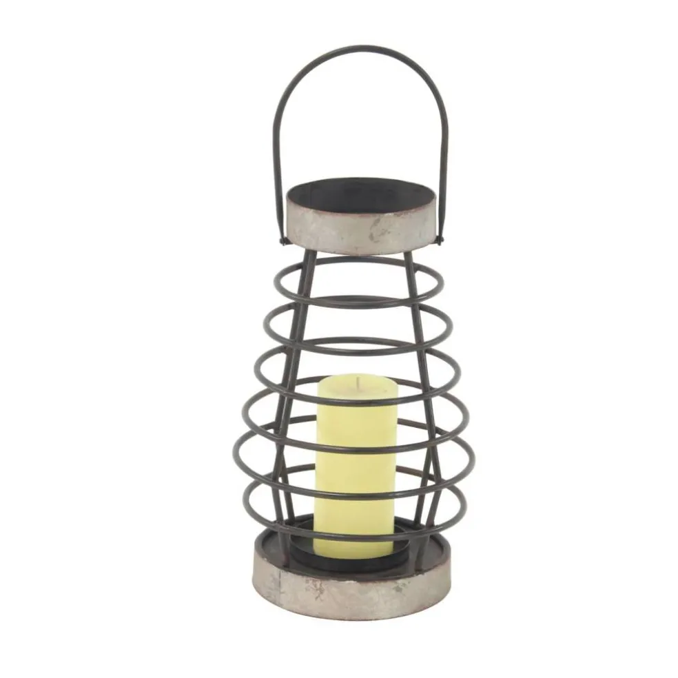 Silver Iron Farmhouse Candle Holder Lantern, 14" x 8" x 8"