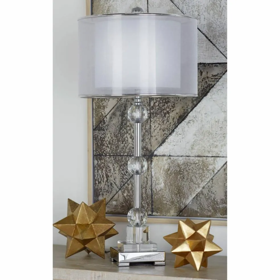 Silver Metal Glam Table Lamp, 30" x 14" x 14"