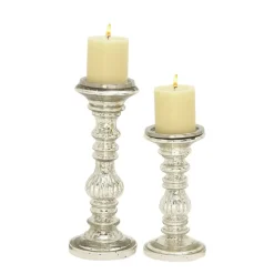 Silver Metal Traditional Candle Holder Set, 2ct.
