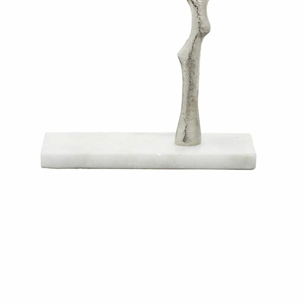 Silver Metal Tree Branch Jewelry Stand With Marble Base, 13" x 9" x 3"