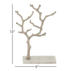 Silver Metal Tree Branch Jewelry Stand With Marble Base, 13