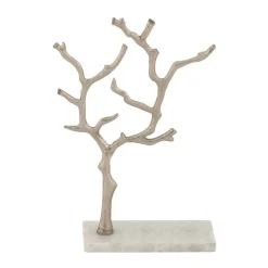 Silver Metal Tree Branch Jewelry Stand With Marble Base, 13