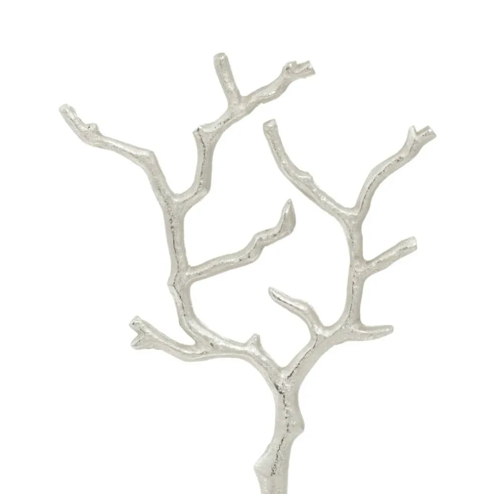 Silver Metal Tree Branch Jewelry Stand With Marble Base, 13" x 9" x 3"