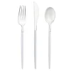 Silver with White Handle Moderno Disposable Plastic Cutlery Set (240 Guests)