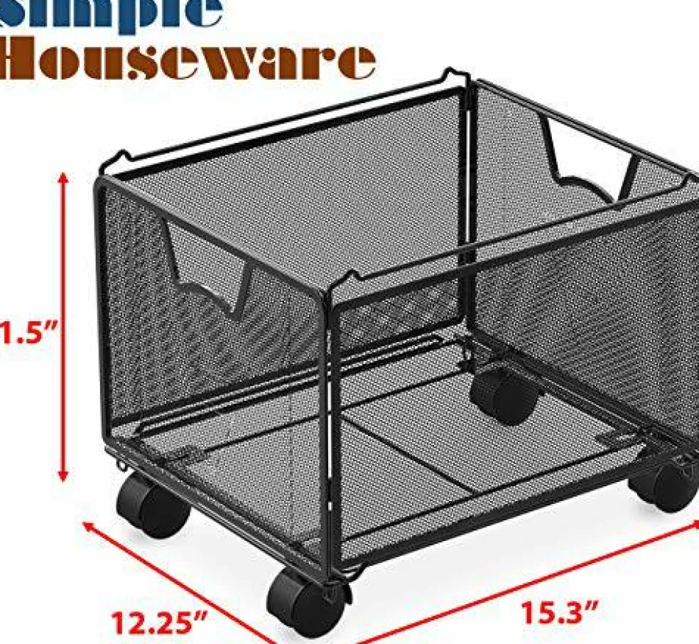 SimpleHouseware Stackable Mesh Hanging File Organizer with Wheels, Black