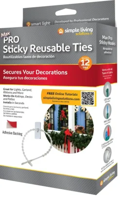 Simple Living Sticky Reusable Ties with Clip Hooks Christmas Decoration Hangers - 2" - Set of 12