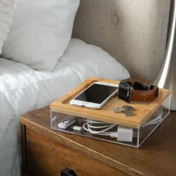Simplify Bamboo Lid Square Clear Organizer