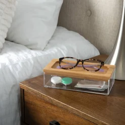 Simplify Bamboo Lid Square Clear Organizer