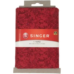 SINGER Red Damask Print Ringspun Cotton Fabric