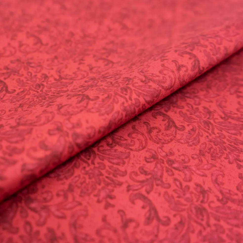 SINGER Red Damask Print Ringspun Cotton Fabric