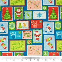 SINGER Santa & Christmas Icons Post Card Print Ringspun Cotton Fabric