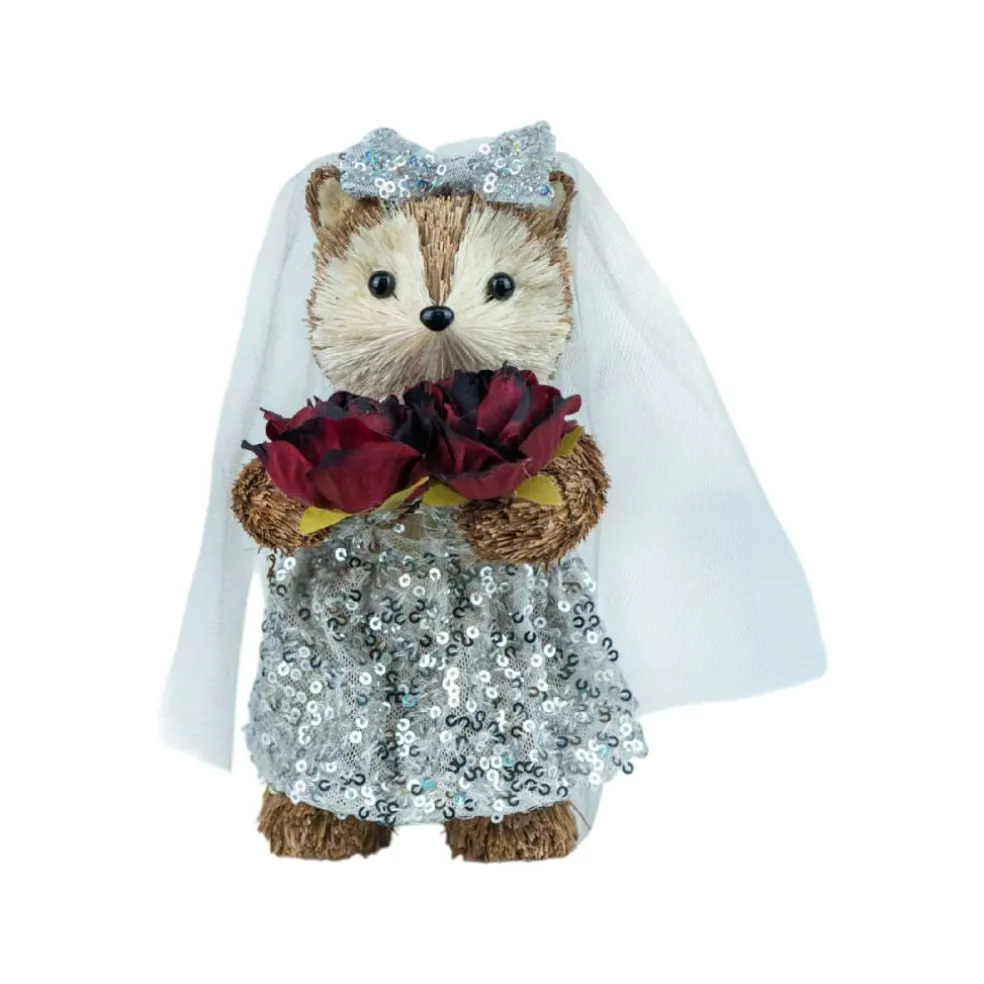 6.75" Sisal Fox Bride with Roses Natural Decorative Animal by Ashland®
