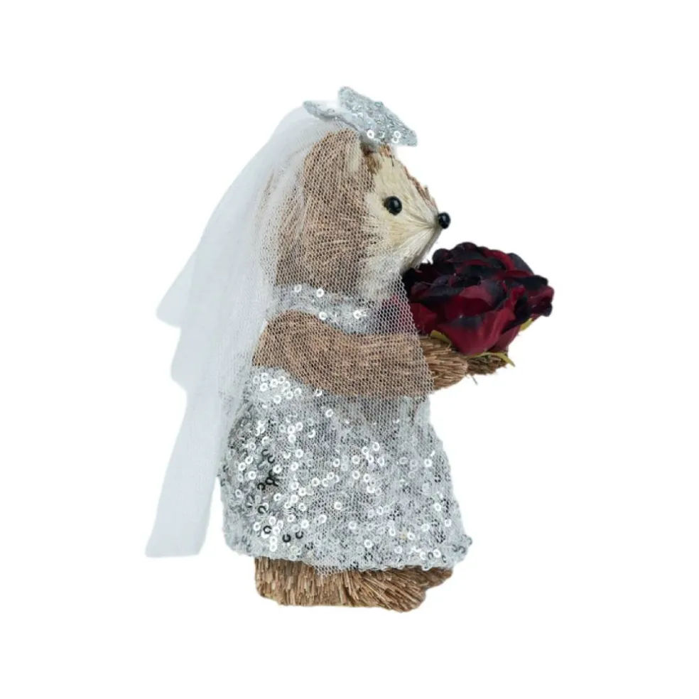 6.75" Sisal Fox Bride with Roses Natural Decorative Animal by Ashland®