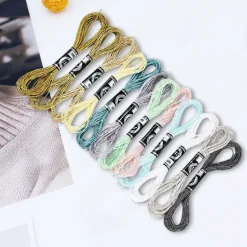12 Skeins Metallic Embroidery Floss, 6-Strand Glitter Friendship Bracelet String, 105 Yards Sparkly Polyester Cross Stitch Thread Set for Jewelry Making, Sewing, DIY Crafts & Embroidery