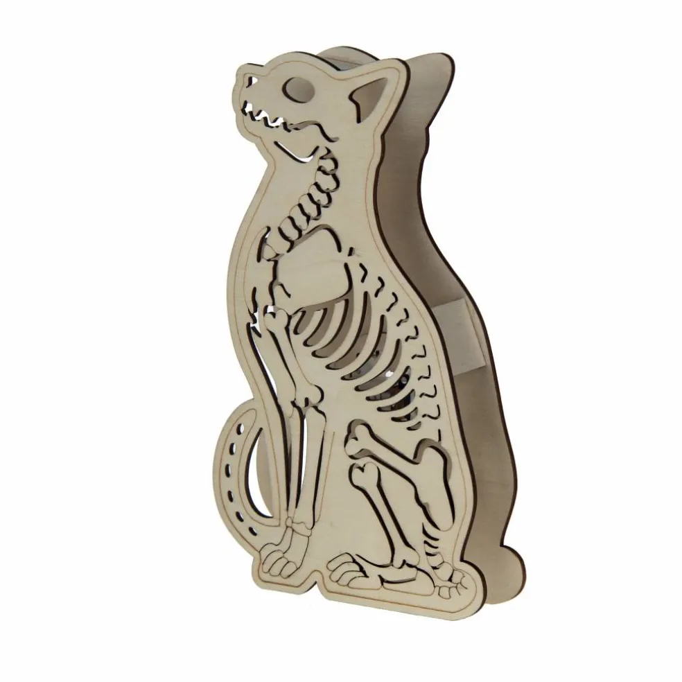 7.5" Skeleton Cat DIY LED Wood Décor by Make Market®